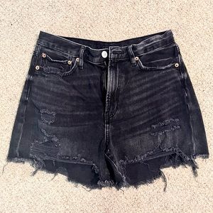 Black high rise denim shorts